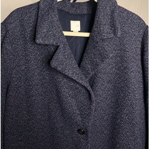 J. Jill Women's 2XL Navy Blue Herringbone Wool Blend Trench Coat Gorgeous